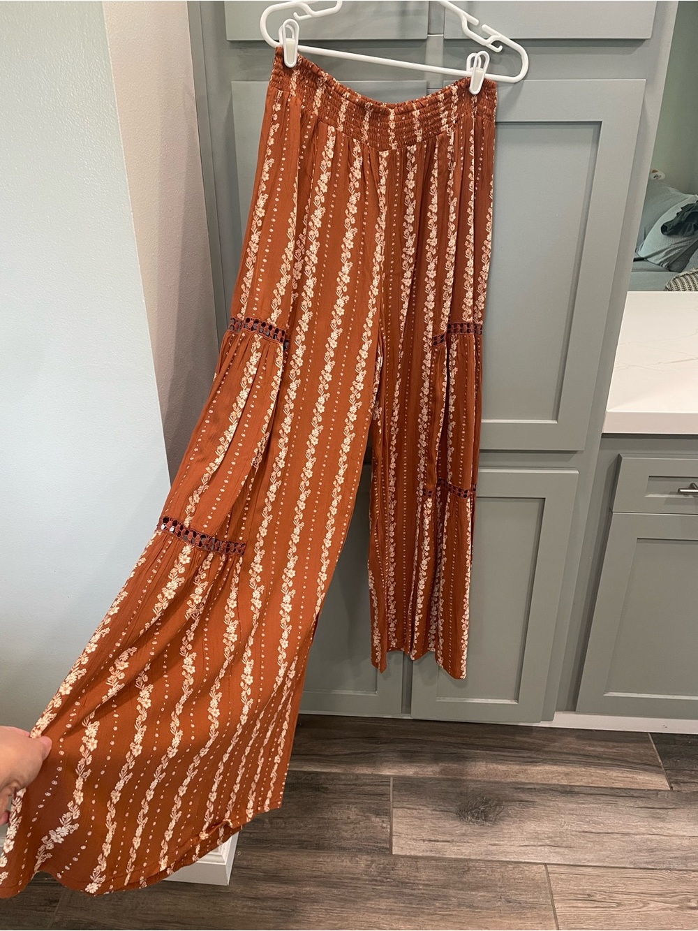 Nostalgia Burnt Orange Floral Print Wide-Leg Pants